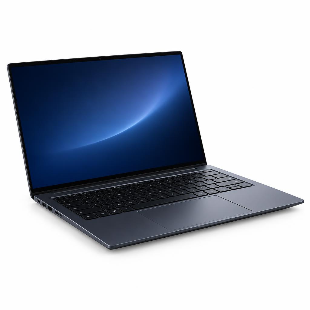 מחשב נייד Nimbus AeroBook 16 Pro כהה ופתוח על רקע לבן